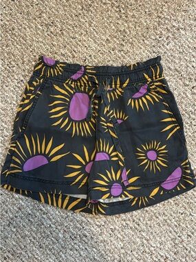 C.C Black Shorts with Yellow Sunburst and Purple Centers